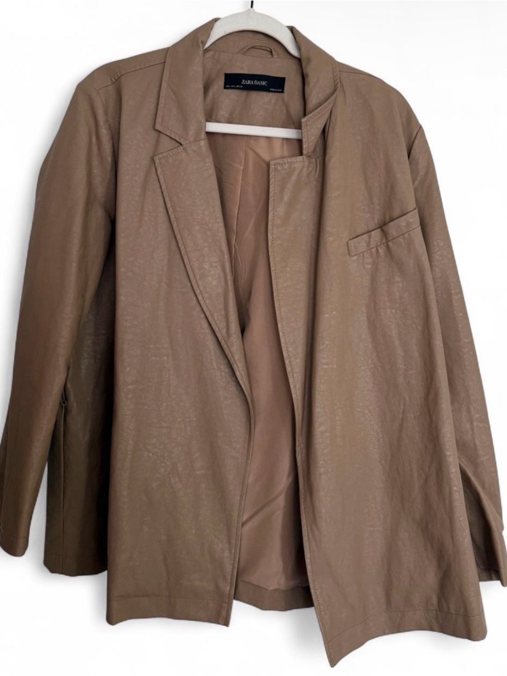 Zara Tan Faux Leather Blazer Jacket
